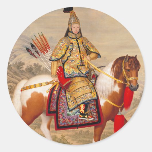 China's Qianlong keizer 乾隆帝 in ceremoniële wapenru Ronde Sticker (Voorkant)