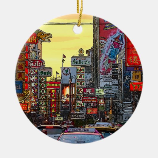 Chinatown in Bangkok Thailand - Gewijzigde foto Keramisch Ornament (Voorkant)