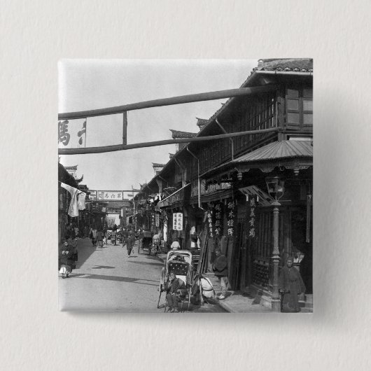 Chinatown in Shanghai, eind 19e eeuw Vierkante Button 5,1 Cm (Voorkant)