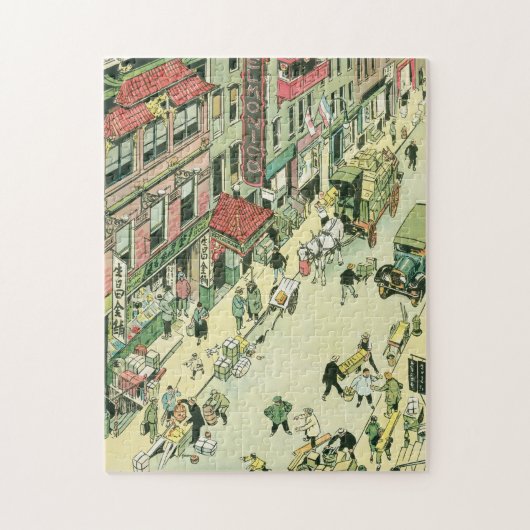 Chinatown NY Manhattan street scene Tony Sarg Legpuzzel (Verticaal)