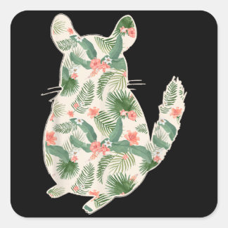Chinchilla Bloemenmeisje Print Bloemen Hawaiiaanse Vierkante Sticker