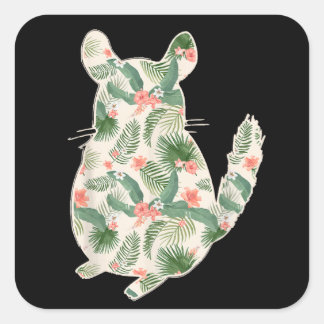 Chinchilla Bloemenmeisje Print Bloemen Hawaiiaanse Vierkante Sticker