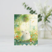 Chinchilla gluurt vanuit balkonbloementuin briefkaart (Staand voorkant)