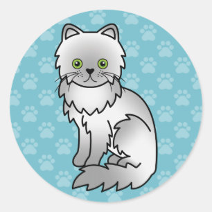 Chinchilla grijze Perzische kat cartoon tekening o Ronde Sticker