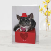 Chinchilla met rode bovenste hoed en hartkaart kaart (Gele Bloem)
