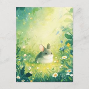 Chinchilla zittend in zonnige groene weide briefkaart