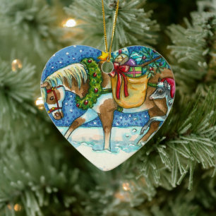 CHINCOTEAGUE CHRISTMAS PONIES, SLEIGH BELLS EN TOY KERAMISCH ORNAMENT