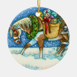 CHINCOTEAGUE CHRISTMAS PONIES, SLEIGH BELLS EN TOY KERAMISCH ORNAMENT