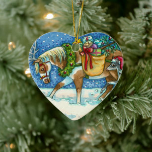 CHINCOTEAGUE CHRISTMAS PONIES, SLEIGH BELLS EN TOY KERAMISCH ORNAMENT