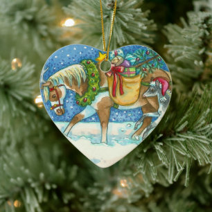 CHINCOTEAGUE ISLAND PONIES, CHRISTMAS HORSE COLT KERAMISCH ORNAMENT