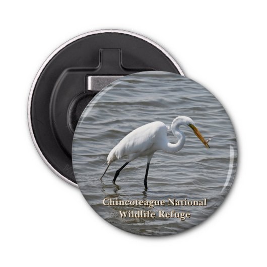 Chincoteague National Wildlife Great Heron Egret Button Flesopener (Voorkant)