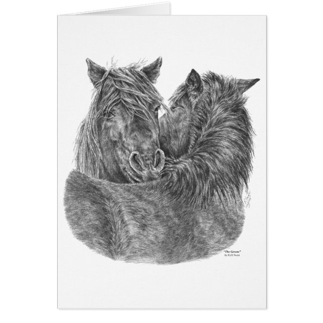 Chincoteague ponies Grooming Drawing by Kelli Swan (Voorkant)