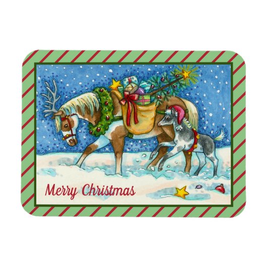 CHINCOTEAGUE PONIES, HOLIDAY CHRISTMAS HORSE MAGNEET (Horizontaal)