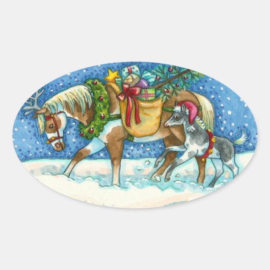 CHINCOTEAGUE PONIES & HOLIDAY WISHT HORSE OVALE STICKER (Voorkant)