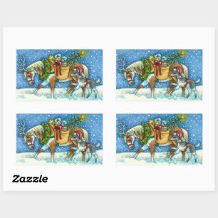 CHINCOTEAGUE PONIES & HOLIDAY WISHT HORSE RECHTHOEKIGE STICKER