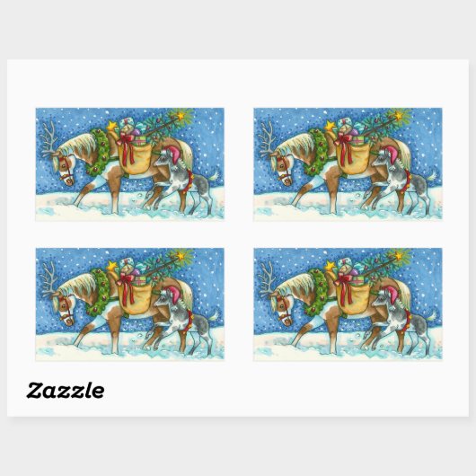 CHINCOTEAGUE PONIES & HOLIDAY WISHT HORSE RECHTHOEKIGE STICKER (Vel)