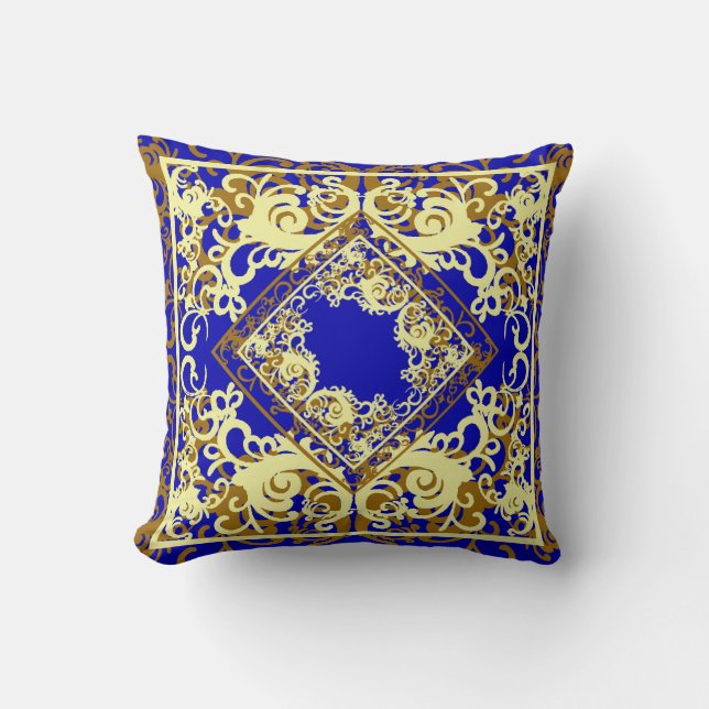 Chine Blauw en Goud Omkeerbaar Kussen (Voorkant)
