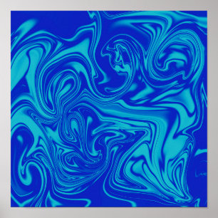 Chinees Abstract Poster voor blauw vloeibaar kunst