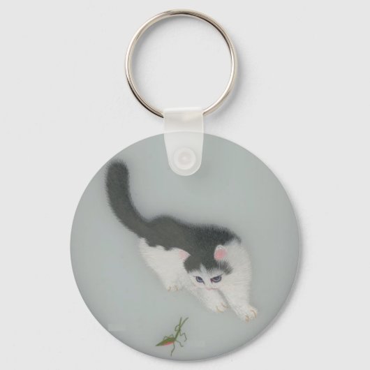 Chinees Afbeelding van kat van zijde Sleutelhanger (Voorkant)