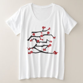 Chinees Ai Love Cherry Blossom Red Sakura Weddensc Grote Maat T-shirt