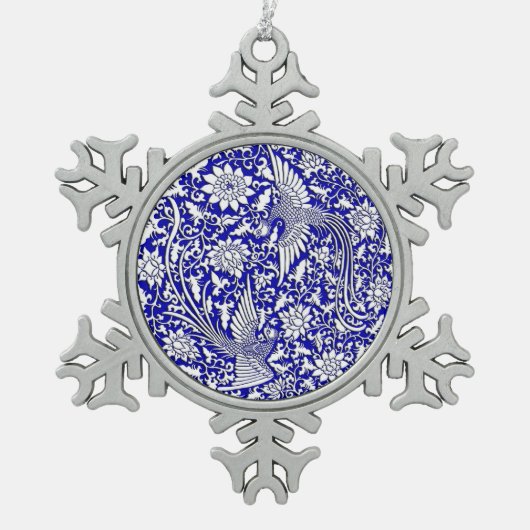 Chinees antiek dubbelfoenixontwerp tin sneeuwvlok ornament (Voorkant)