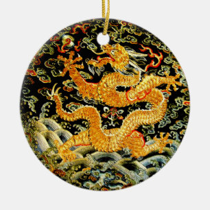 Chinees antiek geborduurde gouden draak keramisch ornament
