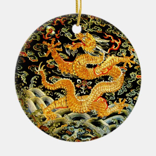 Chinees antiek geborduurde gouden draak keramisch ornament (Voorkant)
