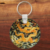 Chinees antiek geborduurde gouden draak sleutelhanger (Voorkant)