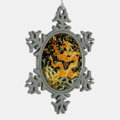 Chinees antiek geborduurde gouden draak tin sneeuwvlok ornament (Links)