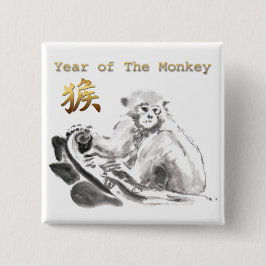 Chinees apenjaar Zodiadisch Gold Symbol Square B Vierkante Button 5,1 Cm