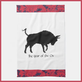 Chinees astrologisch jaar van de Ox Black en Red Theedoek