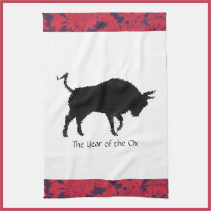 Chinees astrologisch jaar van de Ox Black en Red Theedoek