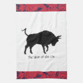 Chinees astrologisch jaar van de Ox Black en Red Theedoek (Verticaal)