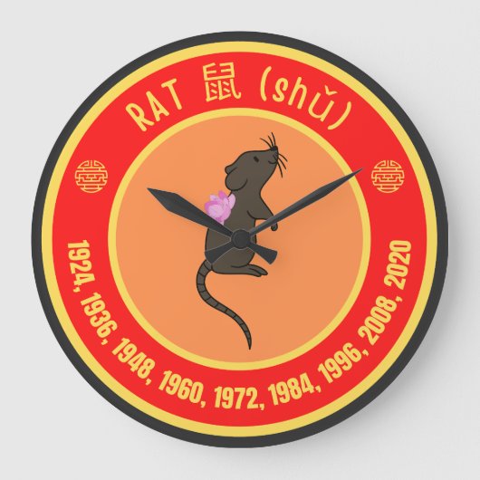 Chinees astrologisch rattenbord grote klok (Voorkant)