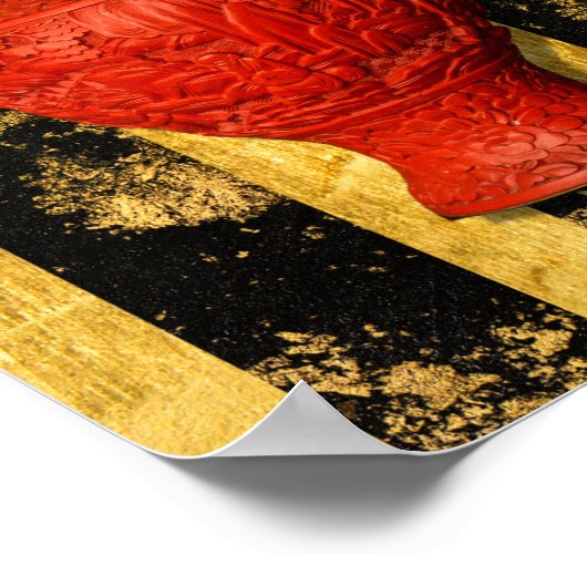 Chinees-Aziatische Rode Vase Black Gold-Poster Poster (Hoek)