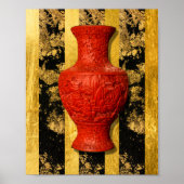 Chinees-Aziatische Rode Vase Black Gold-Poster Poster (Voorkant)