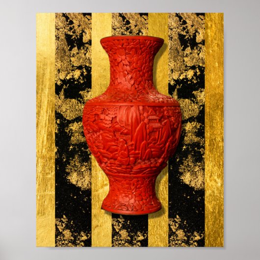 Chinees-Aziatische Rode Vase Black Gold-Poster Poster (Voorkant)