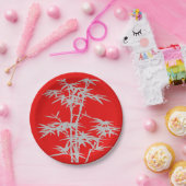 Chinees bamboe op het rode Chinese dinerfeest Papieren Bordje (Feest)