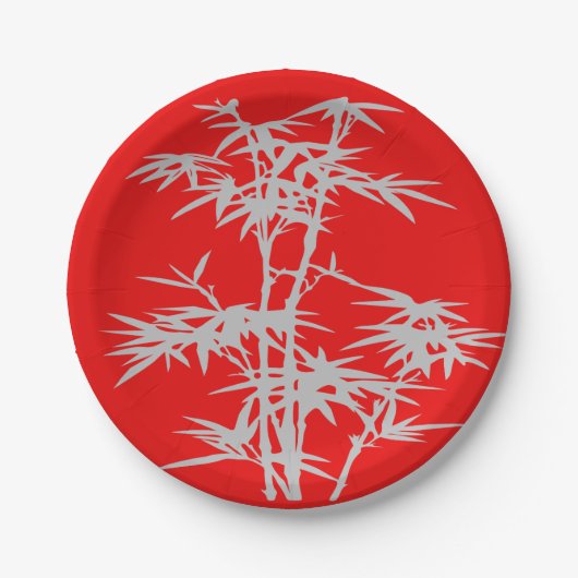 Chinees bamboe op het rode Chinese dinerfeest Papieren Bordje (Voorkant)