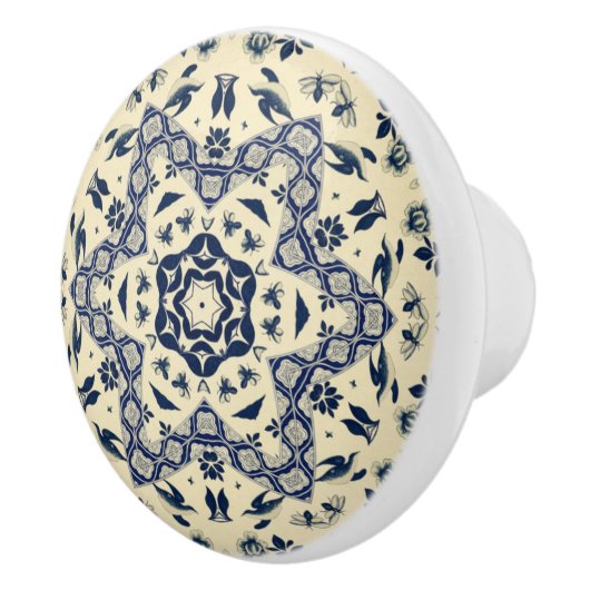 Chinees Blauw Delft ~ Vogels & Bijen ~ * ~ Keramische Knop (Rechts)