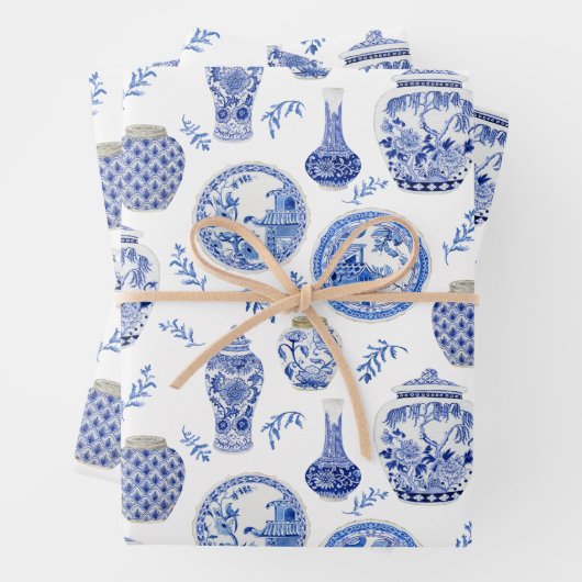 Chinees Blauw en Wit Bloemen Ginger Jars  Inpakpapier Vel (In situ)