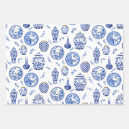 Chinees Blauw en Wit Bloemen Ginger Jars  Inpakpapier Vel