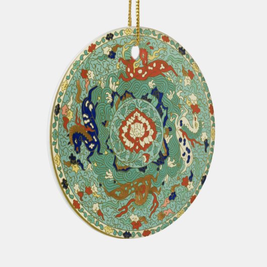 Chinees Blauw Groen Kunstontwerp Natuur Keramisch Ornament (Rechts)