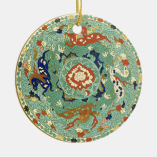  Chinees Blauw Groen Kunstontwerp Natuur Keramisch Ornament