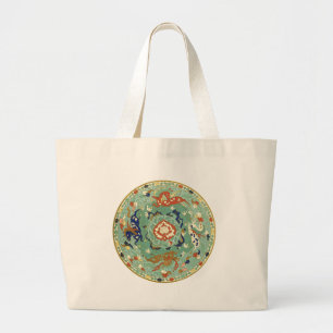 Chinees Blauw Groene Cirkel Grote Tote Bag