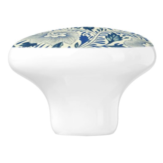 Chinees blauw lef ~ White Flowers~ * ~ Keramische Knop (Zijkant)