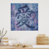 Chinees blauw roze liefdessymbool poster afdrukken (Keuken)