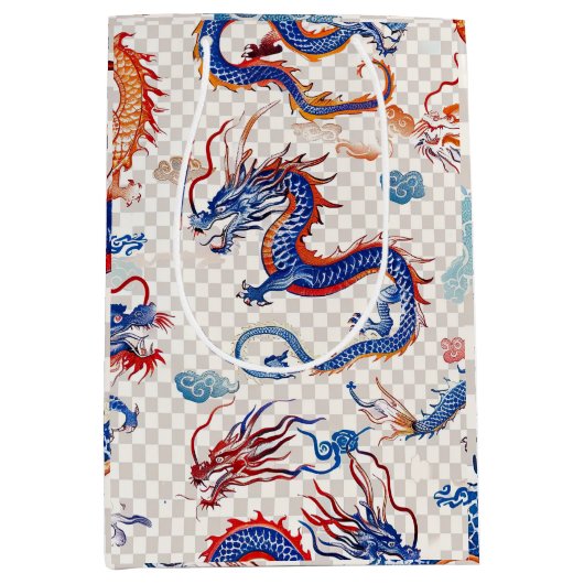 Chinees blauw vliegende draak medium cadeauzakje (Voorkant)