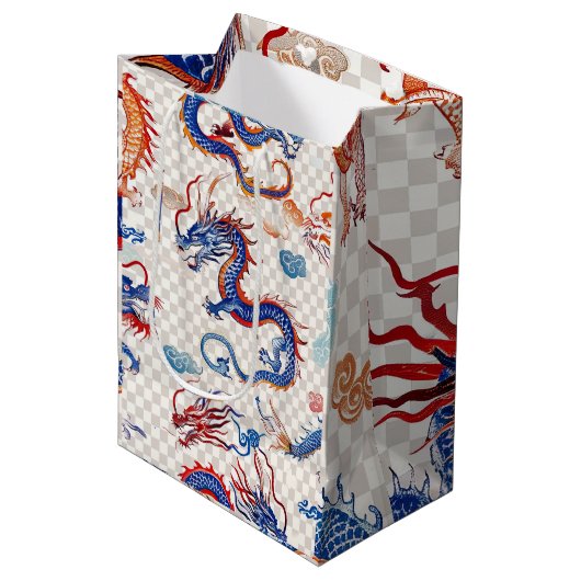 Chinees blauw vliegende draak medium medium cadeauzakje (Voorkant Gekanteld)