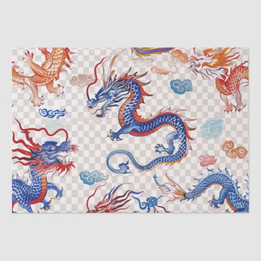Chinees blauw vliegende draak medium tissuepapier (Voorkant)